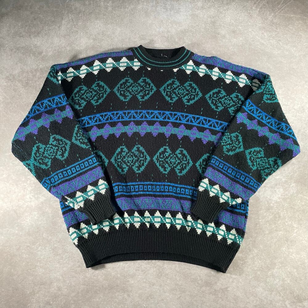 Vintage Botany Geometric Multi Patterned Cozy Knit Sweater